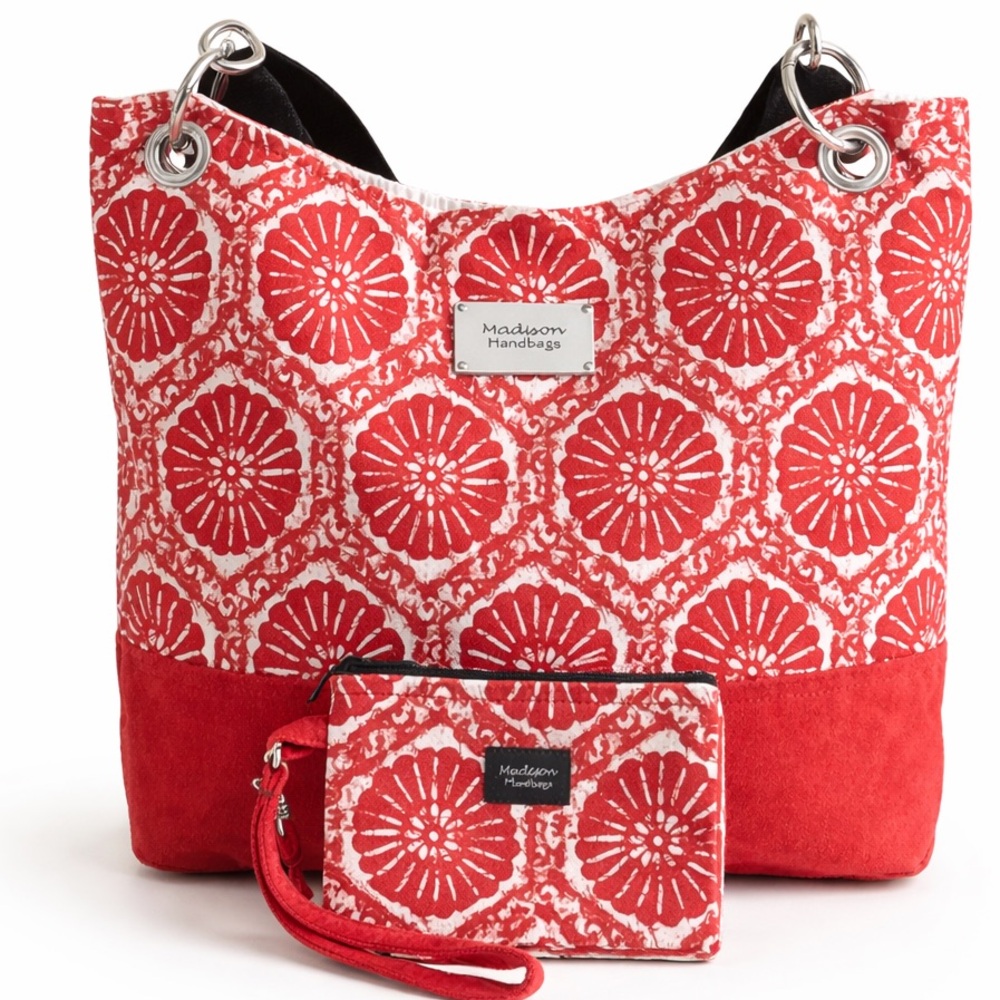Madison Handbags Boho Canvas Tote w/ Matching Wristlet Spring Summer Resort Vaca